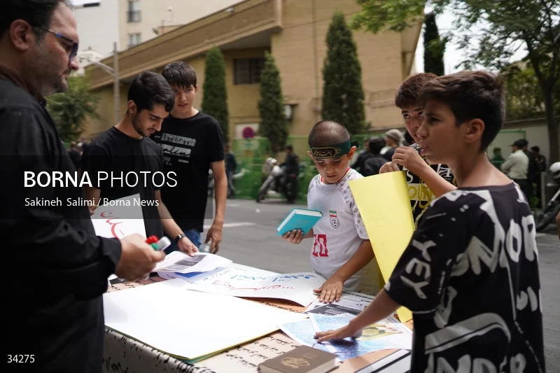 Students gathering in front of the Swedish embassy in Tehran